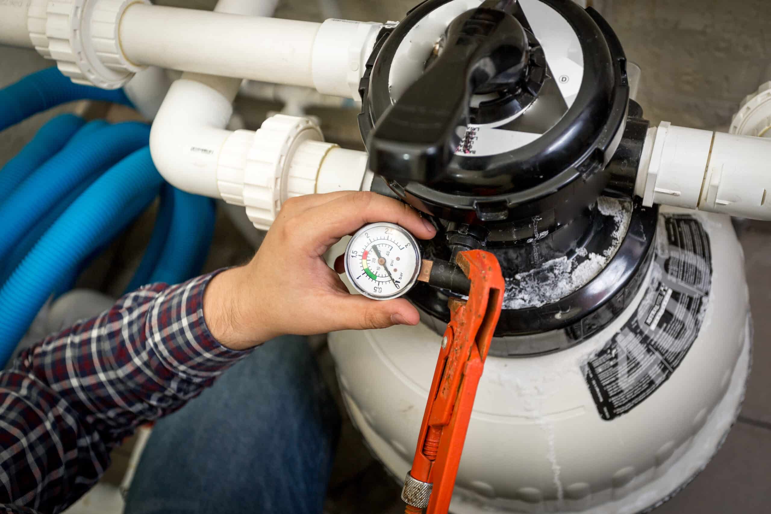 A visual guide for the "Repair Or Replace Pump" decision, showing a technician inspecting a swimming pool pump motor in Orlando.